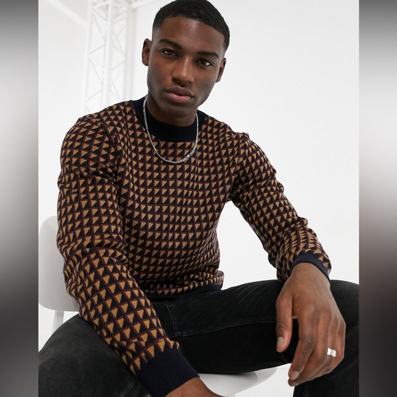 TOPMAN Black & Tan Geometric Pattern Sweater - Picture 1 of 4